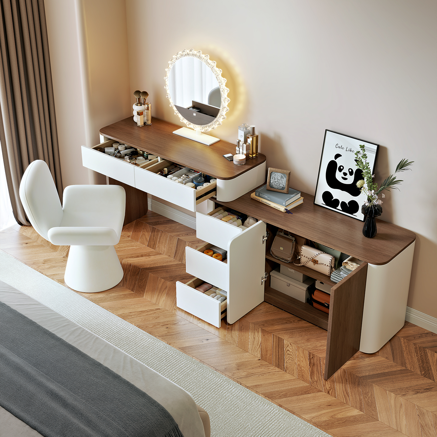 轻奢实木梳妆台斗柜一体