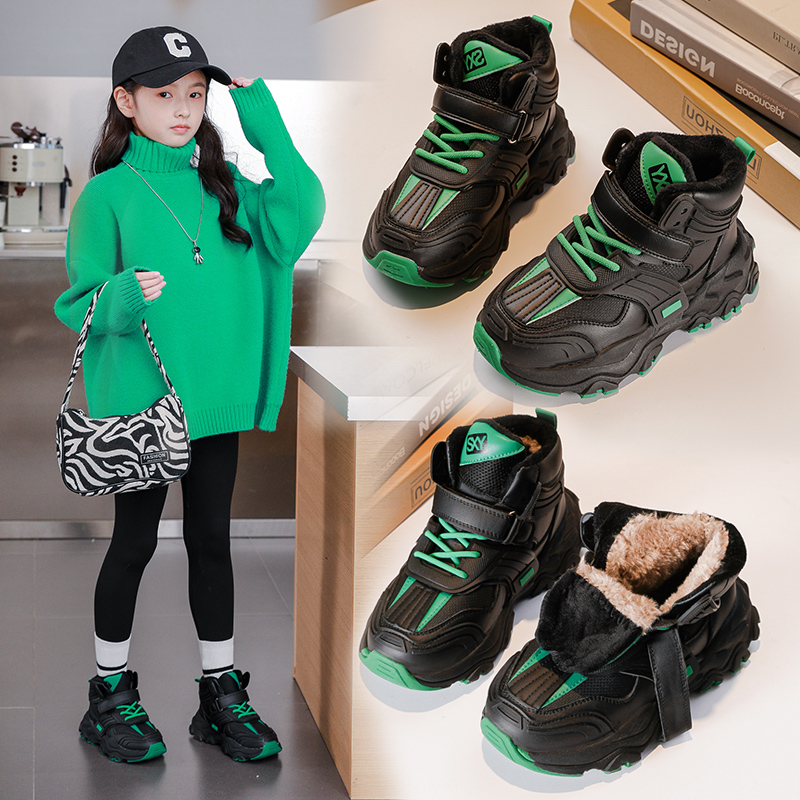 儿童加绒真皮防水防滑雪地棉靴