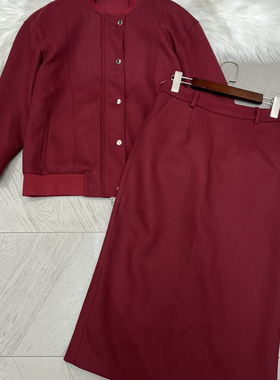 LC-纺羊毛棒球夹克羊毛外套+半身裙套装（含70羊毛）A959