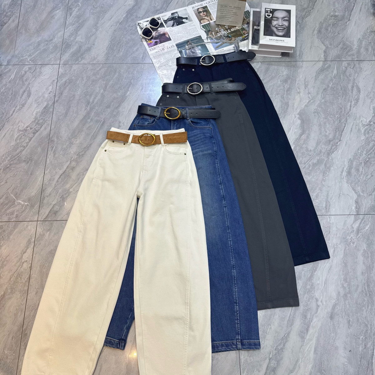 LC冬上新时髦舒适高腰显瘦加绒牛仔裤(配腰带)xx7821