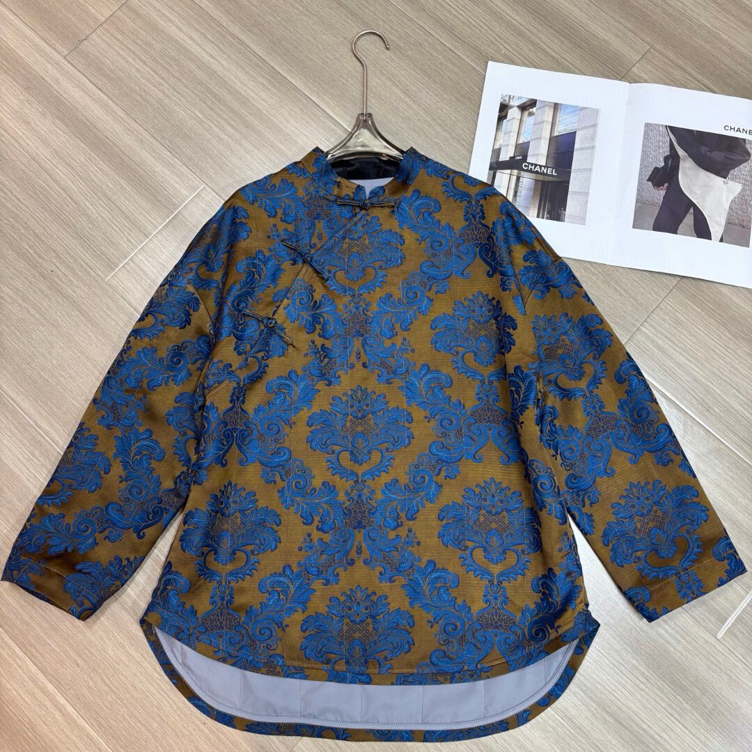 LC新中式立领斜襟盘扣人丝提花宽松气质长袖小衫YS261-G322