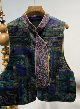 LC-上新极简大牌老钱新中式真丝重工刺绣拼色马甲YS2-t521