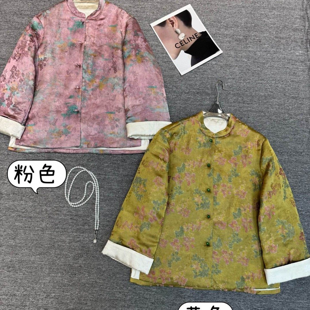 LC雅大方夹棉棉服定制黄粉人丝对位印花简约棉服YS476G408