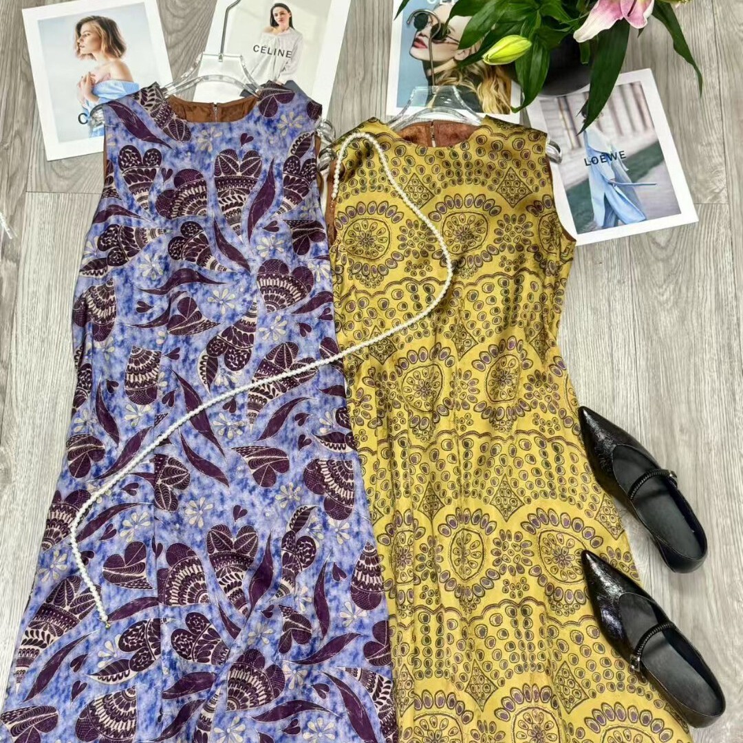 LC新香云纱侧边口袋调性十足香云纱交织无袖连衣裙YS18-G227