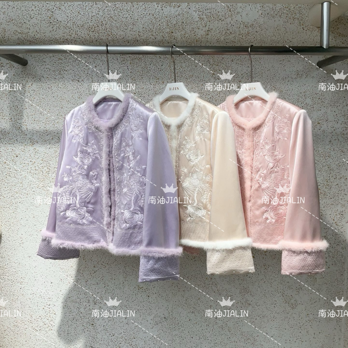 LC冬上新仙鹤打籽绣水貂毛宽松短外套jl-FM0106