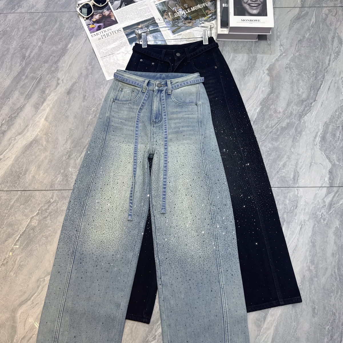 LC冬上新轻奢优雅气质重磅烫钻牛仔裤(配腰绳)YS2-xx7860