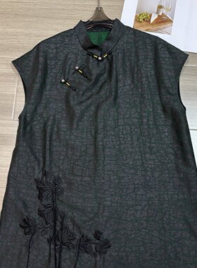 LC-设计轻奢气质立领盘扣龟纹香云纱短袖小衫YS411-G322