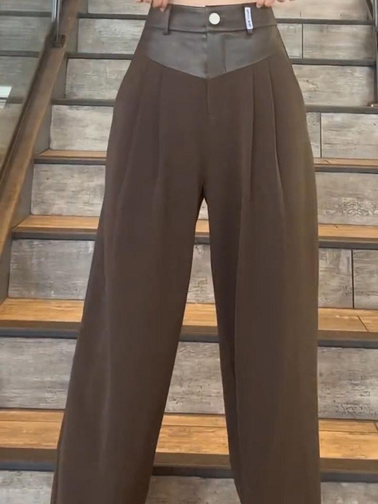 EUROPEAN SUITS WIDE-LEG PANTS WOMENS AUTUMN KOREAN FASHION TEMPERAMENT FRIED STREET HIGH-WAISTED CASUAL PANTS VERSATILE DRAPED MOP PANTS