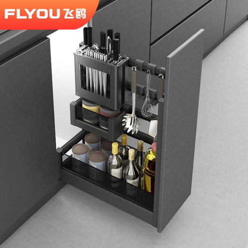 飞鸥厨房橱柜调味拉篮抽屉式地柜多功能调料篮刀具餐具高瓶收纳