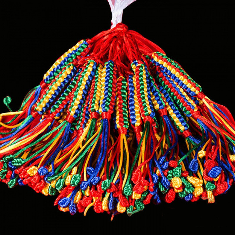 藏族汽车挂件金刚绳哈达五彩线挂绳手工编织挂饰西藏五彩金刚结车