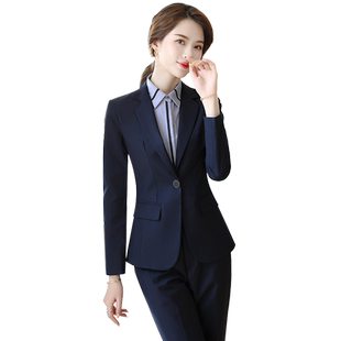 职业西装套装女工作服公务员大学生面试正装西服外套裤套裙深蓝色
