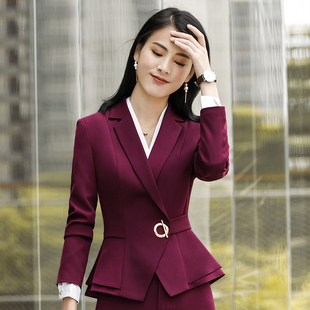 OL气质白领职业套装 外套女修身 黑色荷叶边下摆西服套裙 小西装 长袖