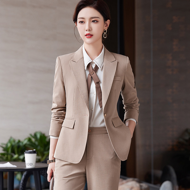 职业套装女气质咖啡色长袖西装外套高级感白领经理ol职场正装西服