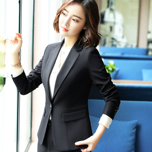 工装 春秋小西装 黑色一粒扣西服套裙弹力免烫面试装 女商务正装 套装
