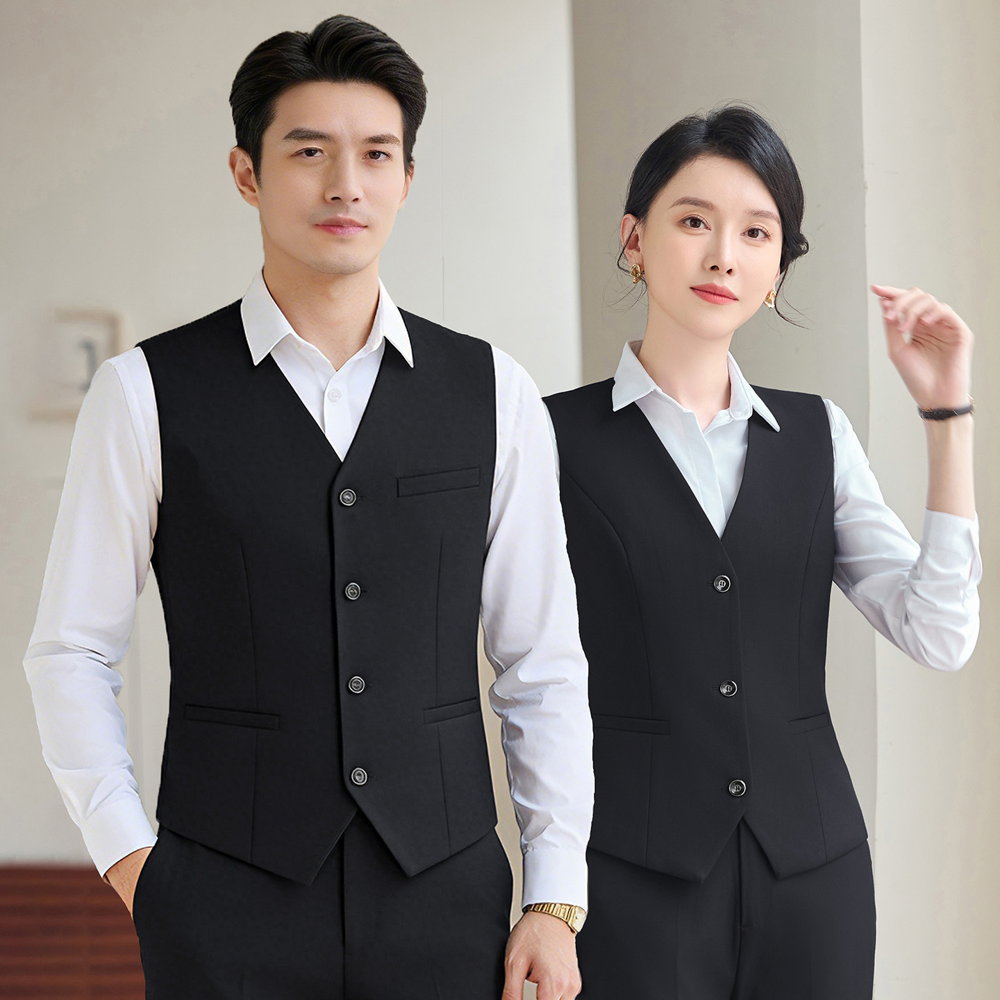 职业正装男女马甲西裤衬衫三件套4S店酒店前台工作服套装银行制服