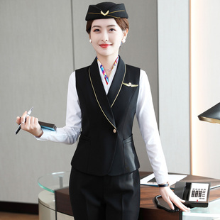 职业马甲套装 马夹三件套裙酒店前台空乘面试礼仪高端工作服 女衬衫