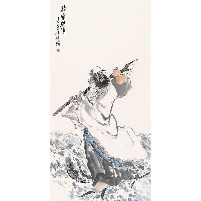 【定制】许辉《达摩》手绘达摩渡江中堂竖幅国画真迹装饰玄关挂画