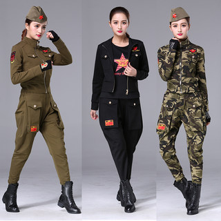 2019迷彩服套装女三件套春季新款作战服新款水兵舞服哈伦裤套装女