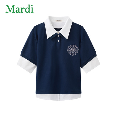 MARDI官方正品小雏菊刺绣POLO衫短袖T恤假两件上衣女2025夏季新款