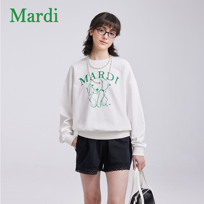 MARDI官方正品珍珠小狗印花卫衣女纯棉长袖宽松圆领上衣秋季新款