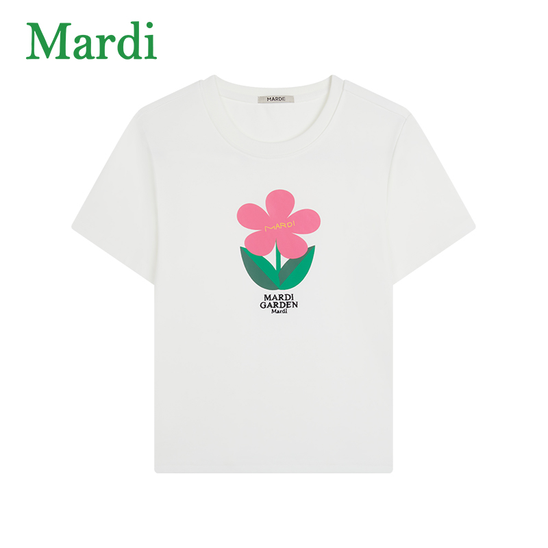 MARDI官方正品花朵印花短袖t恤夏季新款休闲百搭宽松圆领上衣女款