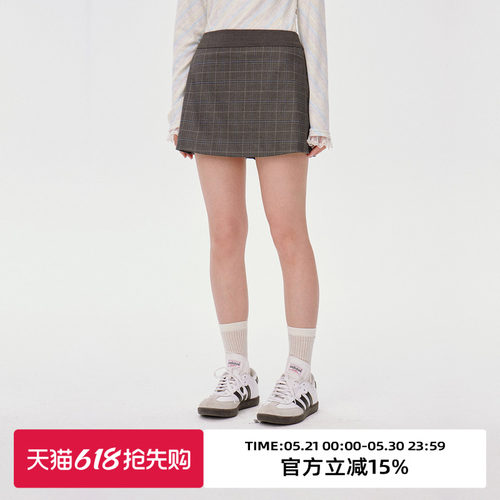 珠管绣/格纹/假两件半身裙短裙