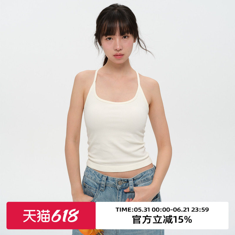 omont蛋挞桑蚕丝混纺无缝一体带胸垫吊带背心2026夏美背打底上衣