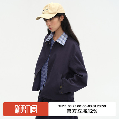 撞色翻领/双开拉链/夹克外套