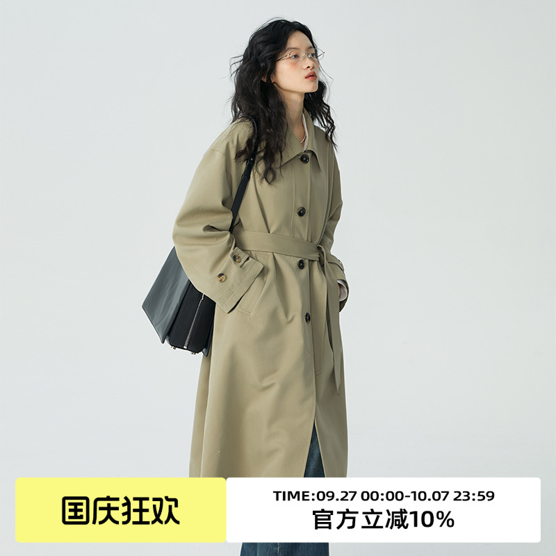 omont灰色中长款风衣外套