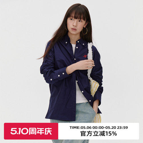 撞色刺绣/牛津纺长袖衬衫