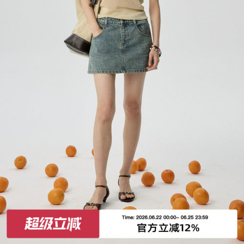 omont蛋挞家短裙复古牛仔半身裙