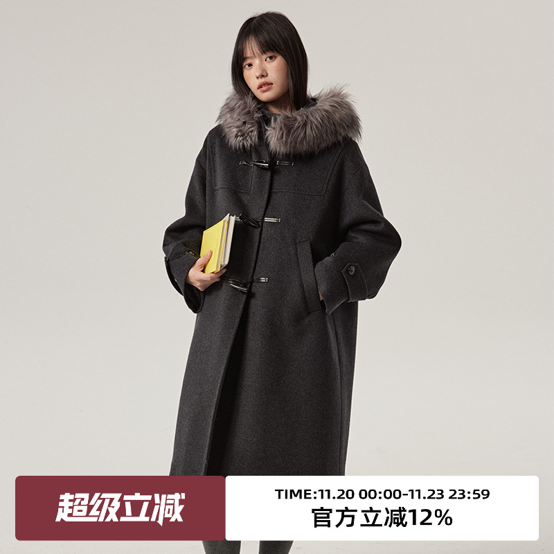 omont蛋挞家中长款毛呢外套