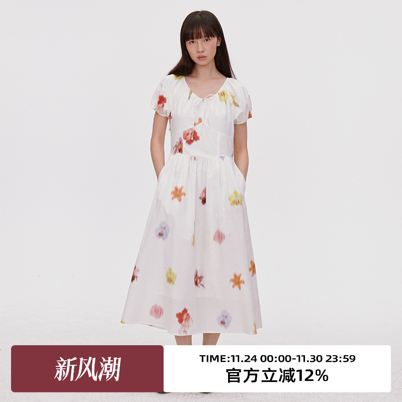 小A型/花苞袖/伞型下摆连衣裙