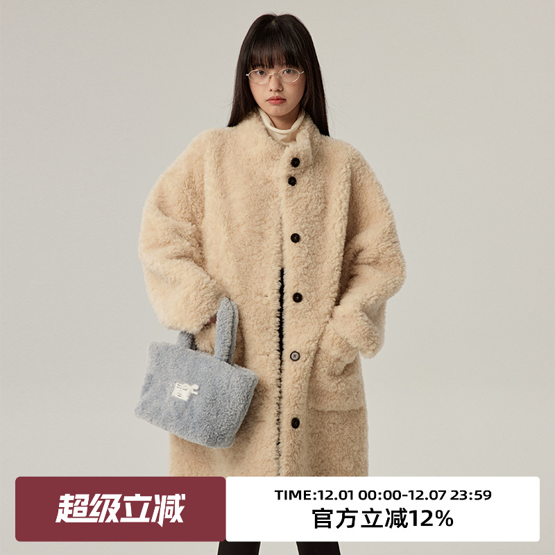 100%羊毛皮毛一体/宽松版型/立领