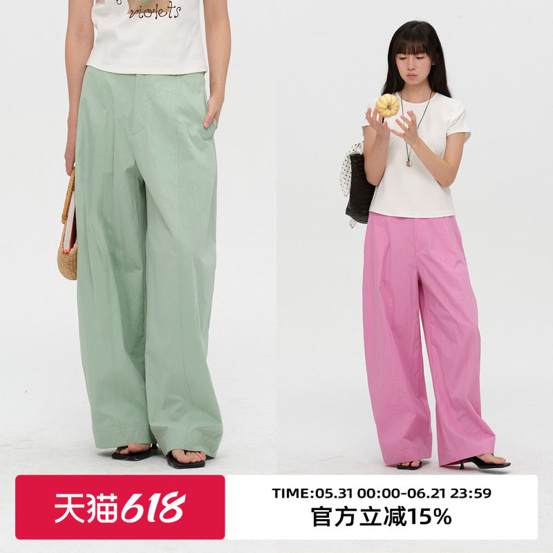 omont蛋挞家复古松弛感高腰休闲裤2026夏季轻薄款宽松阔腿长裤子