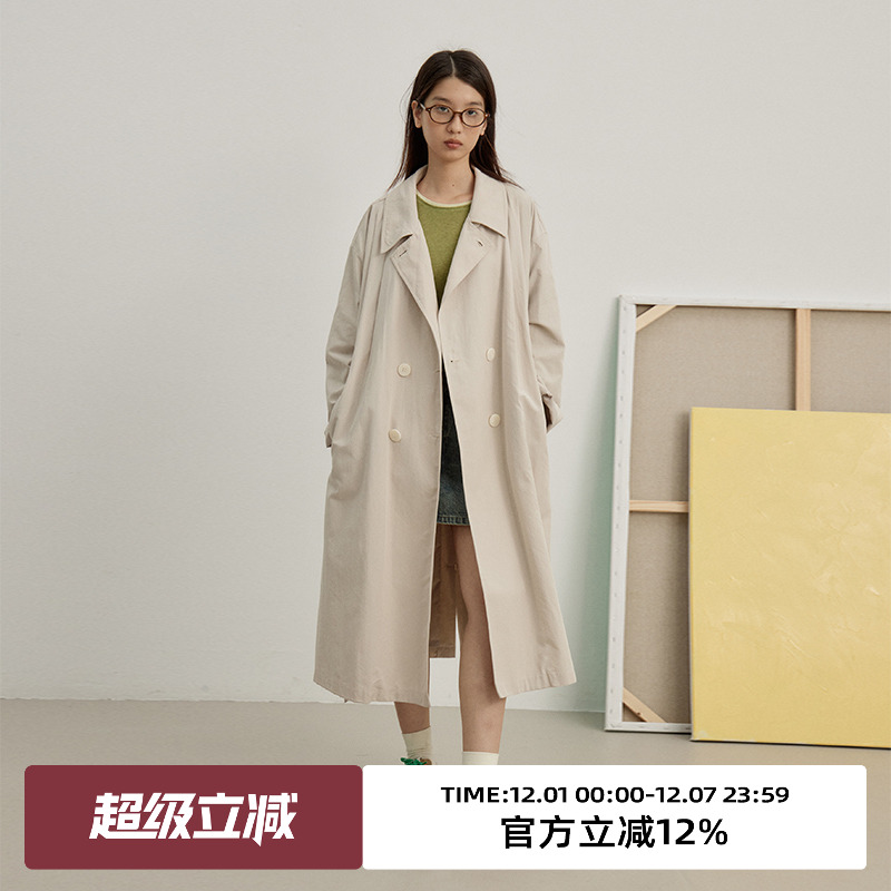 omont蛋挞家 复古双排扣风衣外套春秋季新高级感宽松中长款大衣 - 封面