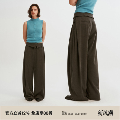 老钱风高腰设计感宽松阔腿西装裤