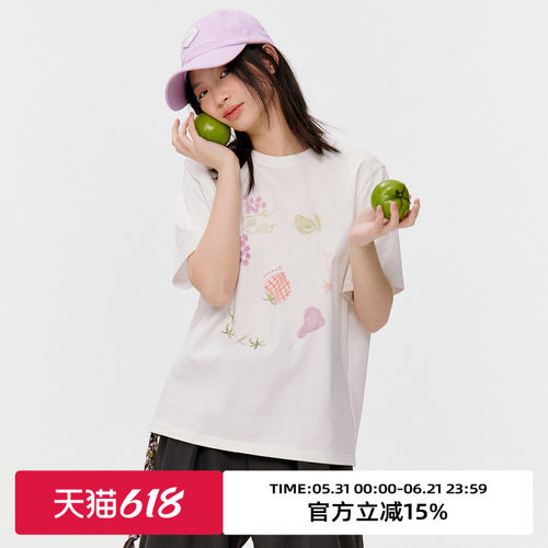 复古手绘水果印花圆领短袖T恤
