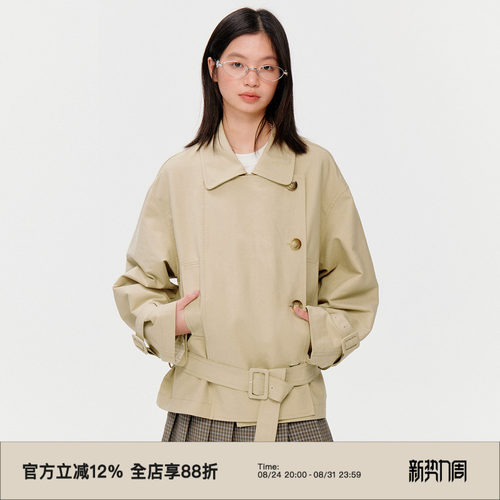 复古双排扣短款风衣外套