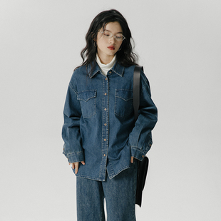 衬衣上衣 外套女柔软宽松休闲百搭长袖 omont蛋挞家 复古牛仔衬衫