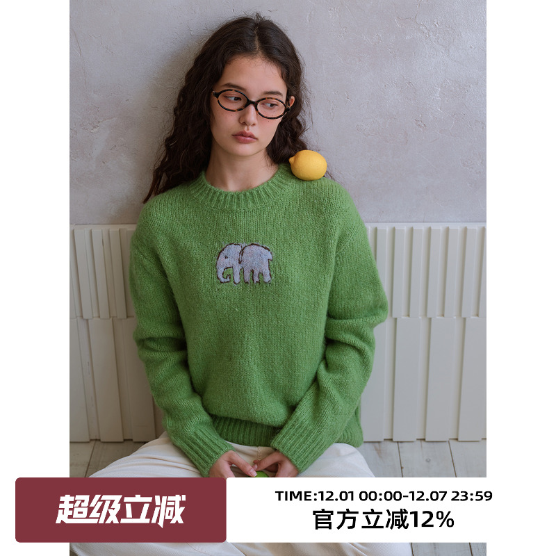 复古圆领套头针织毛衣