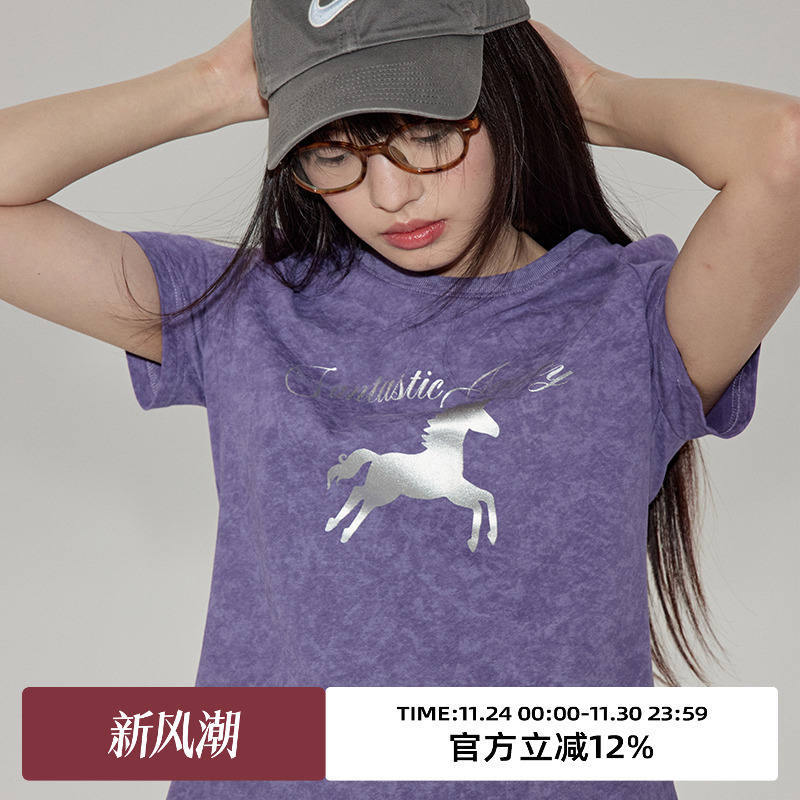 蜡染感面料/H型/圆领印花T恤