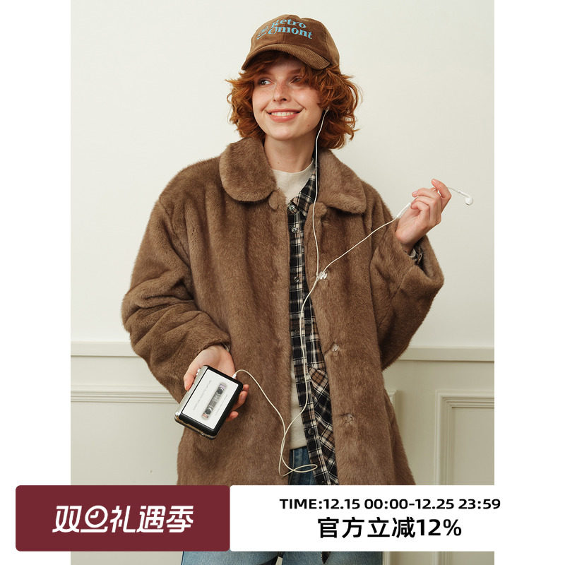 复古环保皮草毛毛外套