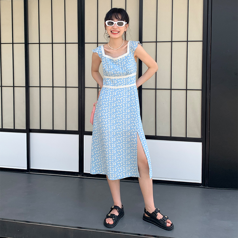 omont蛋挞家小飞袖开衩连衣裙