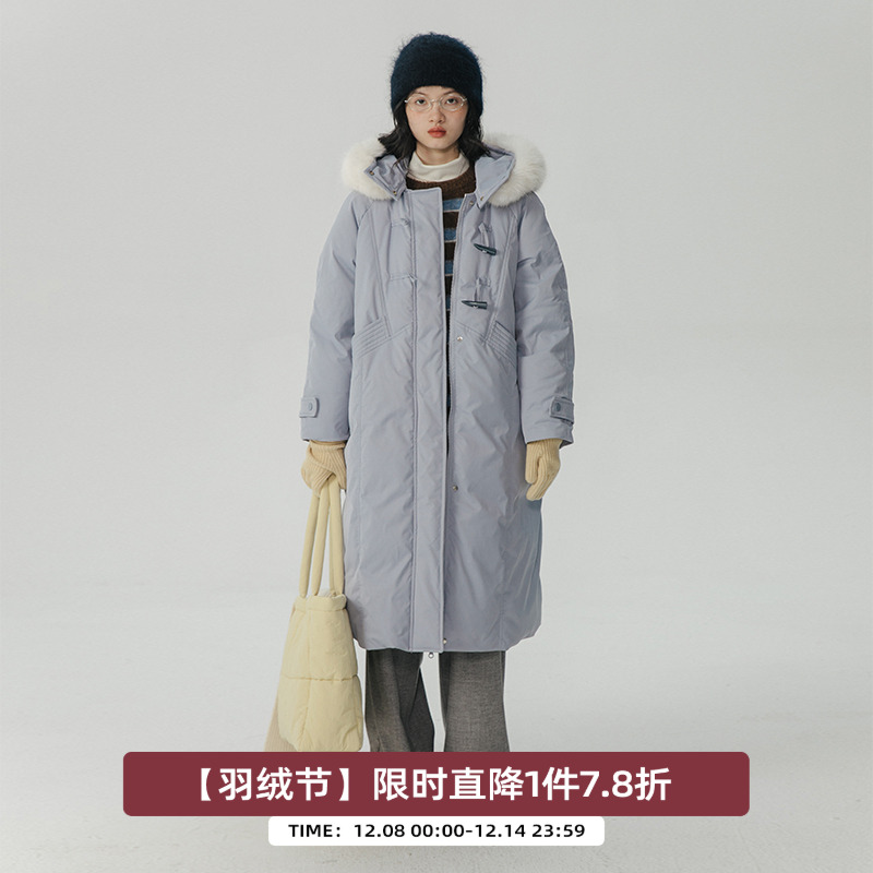 加厚中长款毛领羽绒服omont