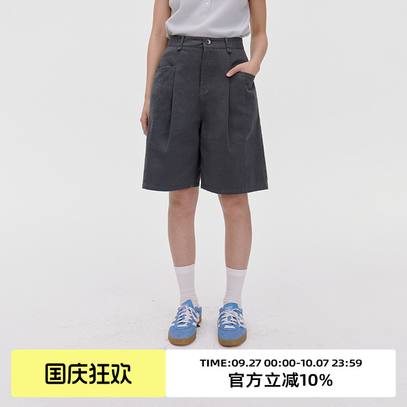 分割捏褶/高腰休闲裤子