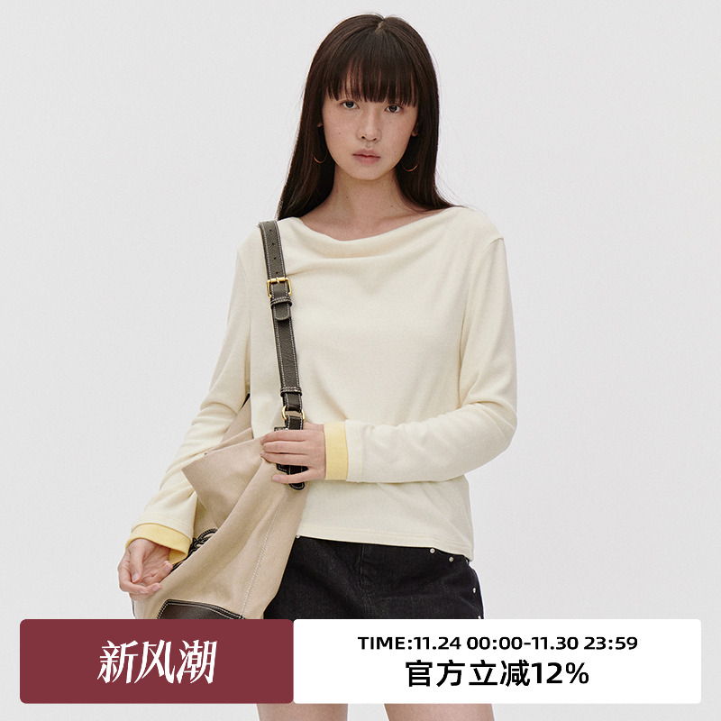 omont蛋挞家长袖一字领