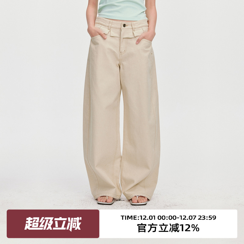 荷叶边/镰刀裤/中腰牛仔裤