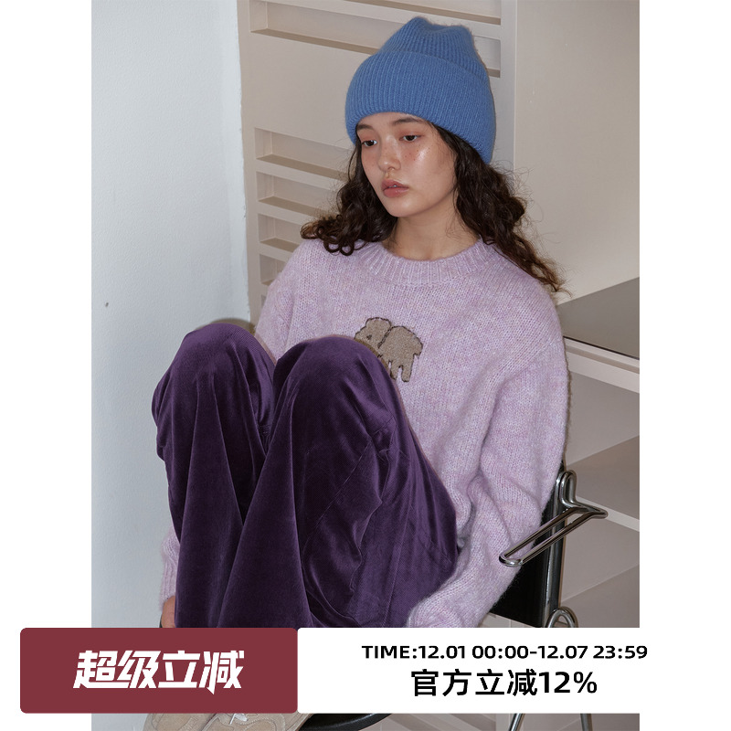 复古灯芯绒高腰直筒休闲裤