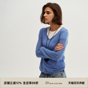 omont蛋挞家羊驼毛混纺纯色V领毛衣女2026秋季通勤慵懒套头针织衫